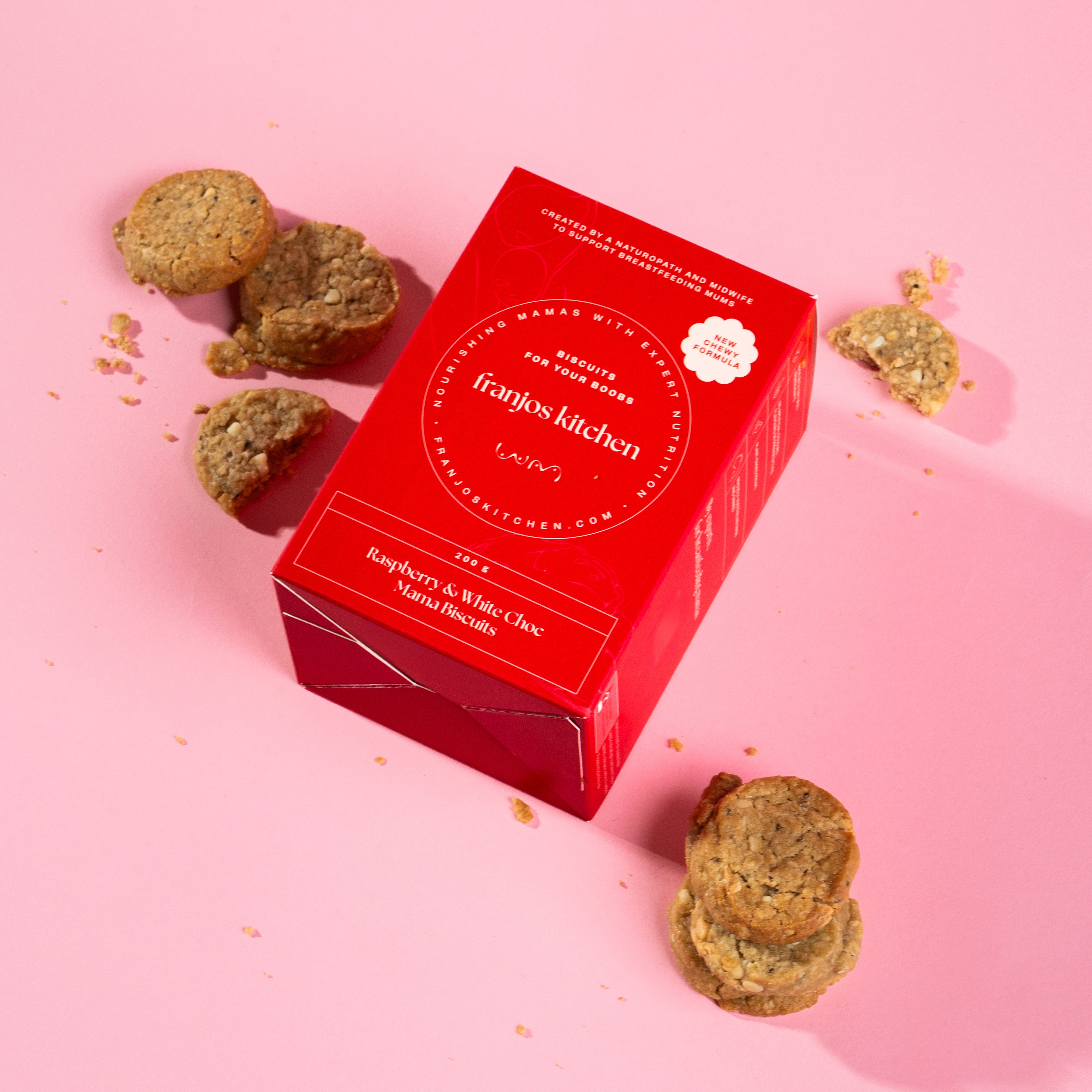 Raspberry & White Choc Mama Biscuits